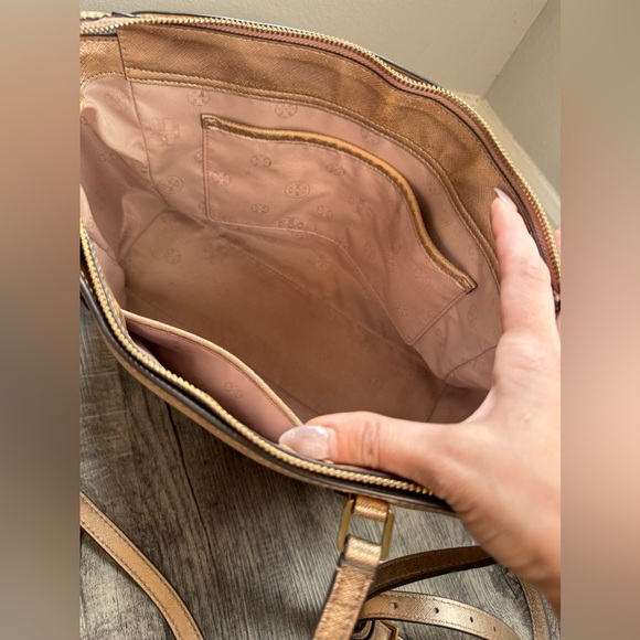 Tory Burch Rose gold Tote pink blush metallic Shoulder Bag satchel m Shimmer - Picture 7 of 12